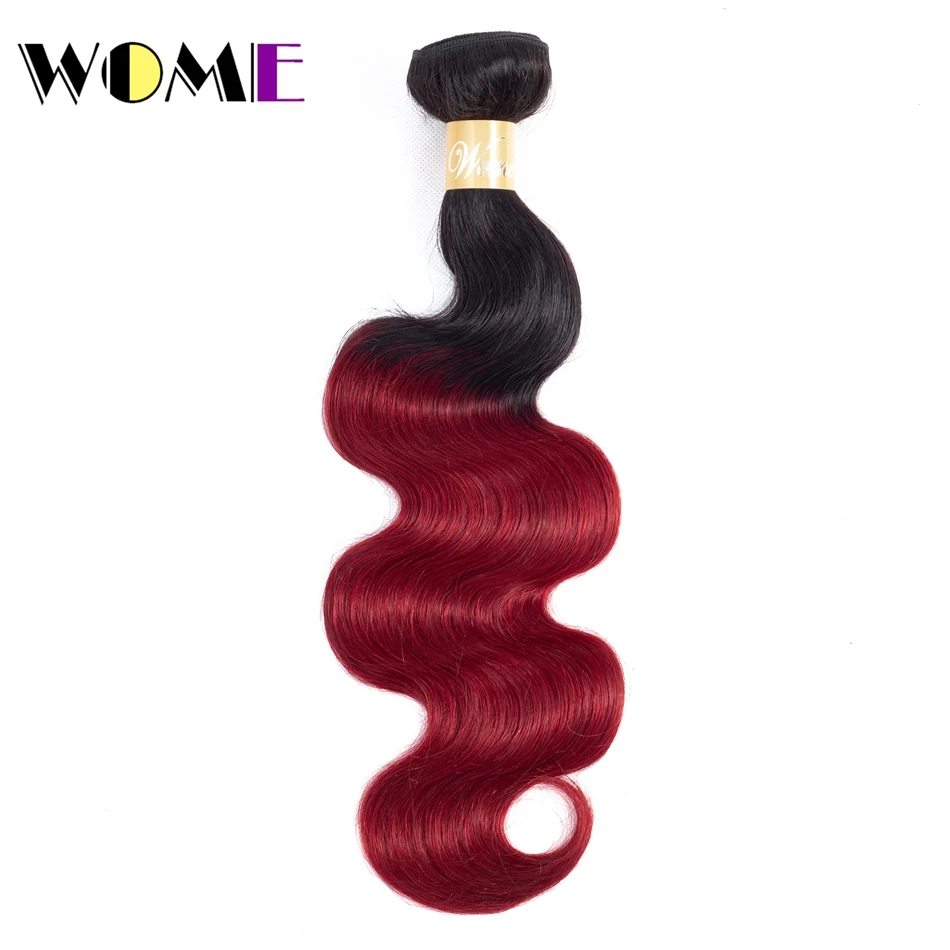Wome Pre Colored 1b/Burgundy Ombre Indian Hair 1/3 Bundles Black To Red