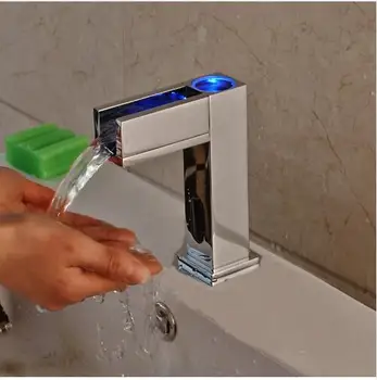 

All copper LED induction temperature control color change water basin faucet intelligent induction hot and cold water mixer