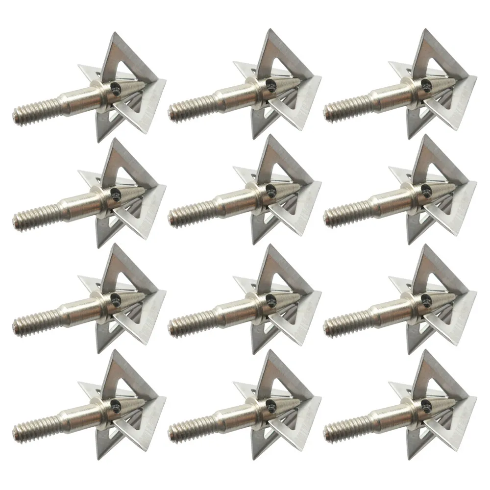 

12Pcs Cross Star Broadhead 100Grain 4-blade Silver Broadhead Sharp Arrow Point Hunting Crossbow Tips