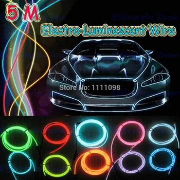 5M/ Lot Flexible Neon Light EL Electro Luminescent Wires With Controller Car Decoration for Tesla Hyundai Kia Lada