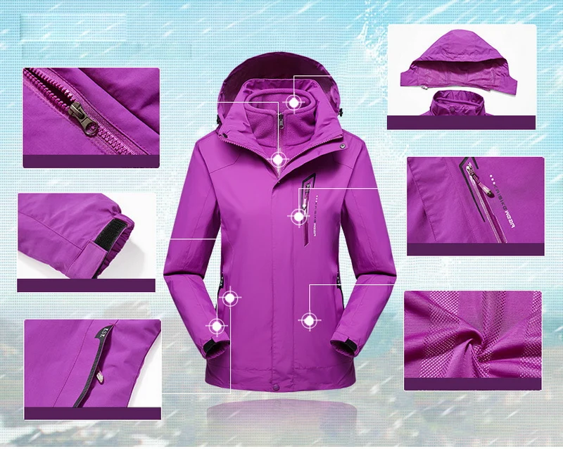 LoClimb 3 в 1 уличные лыжные куртки для мужчин и женщин зимнее флисовое пальто треккинг спортивная ветровка черная походная куртка AM256