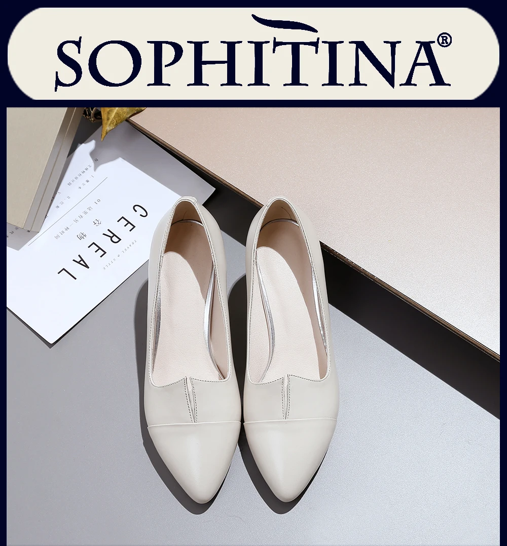 SOPHITINA/Новые пикантные женские туфли-лодочки с острым носком Модные туфли из натуральной кожи без застежки на среднем каблуке повседневные женские туфли-лодочки на квадратном каблуке SO217