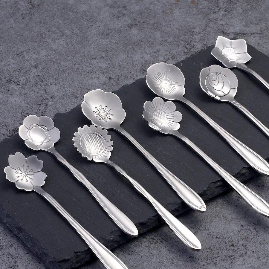 2 Pcs Coffee Spoon Flower Shape 304 Stainless Steel Small Teaspoon Cute