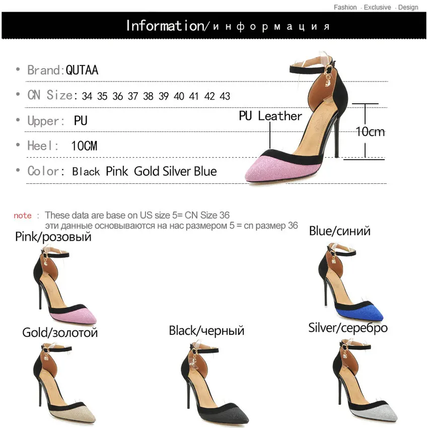 QUTAA/ г.; модные женские туфли-лодочки с украшениями; Универсальные женские туфли-лодочки из флока с пряжкой на высоком тонком каблуке с острым носком; размеры 34-43
