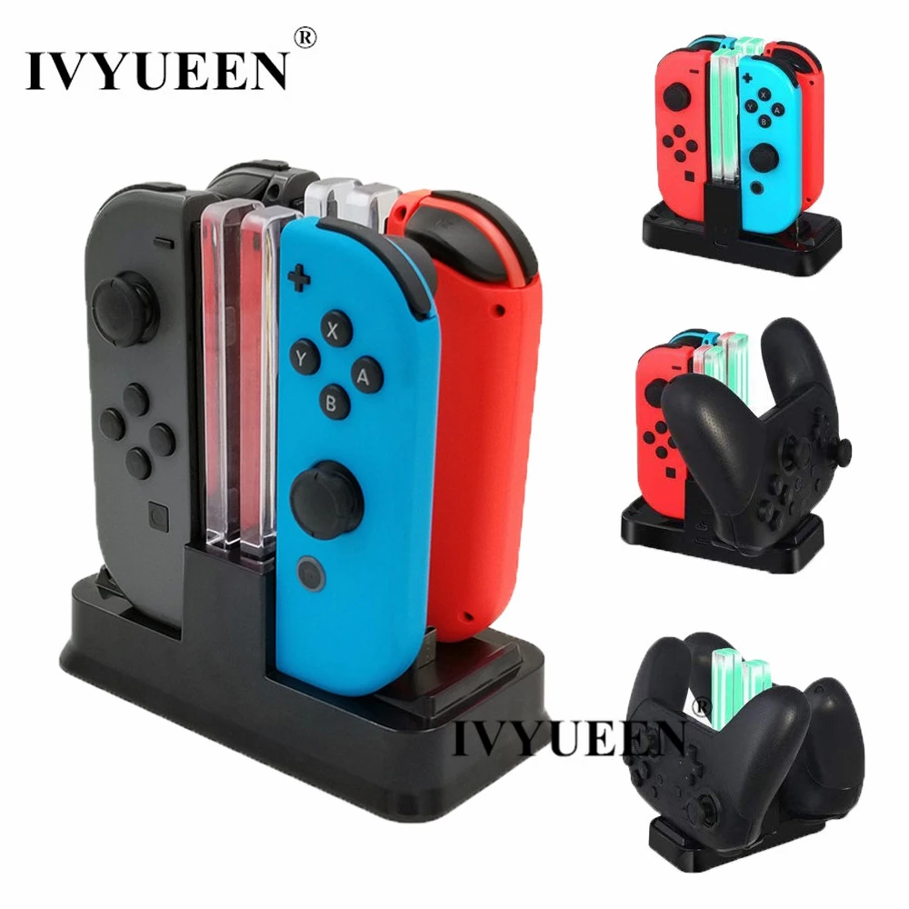  IVYUEEN 6 in 1 For Nintend Swicth Joy Con and NS Pro Controller Charger Charging Dock Stand Station