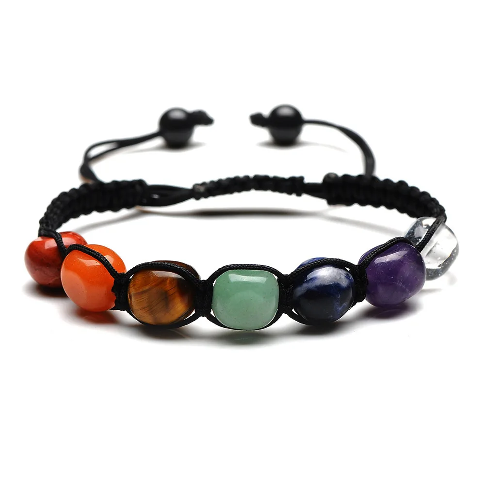 

Women's Adjustable Bracelets Handmade Braided 7 Chakra Healing Balance Nuggets Rainbow Stone Natural Amehtysts Quartz Bracelets
