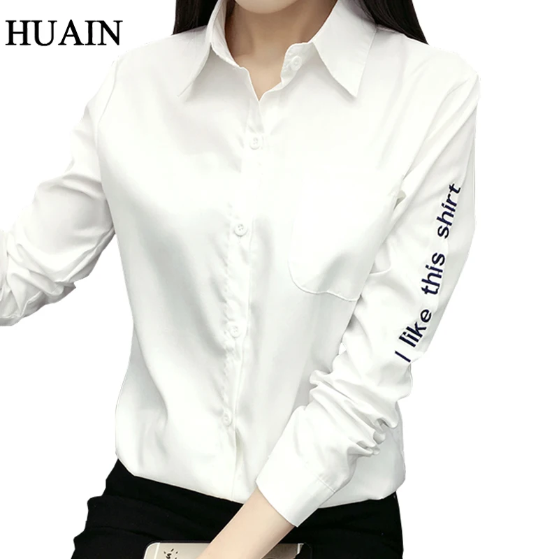 Letter Embroidery Blouse Shirt Fashion Korean Blouse Women 2017 Antumn