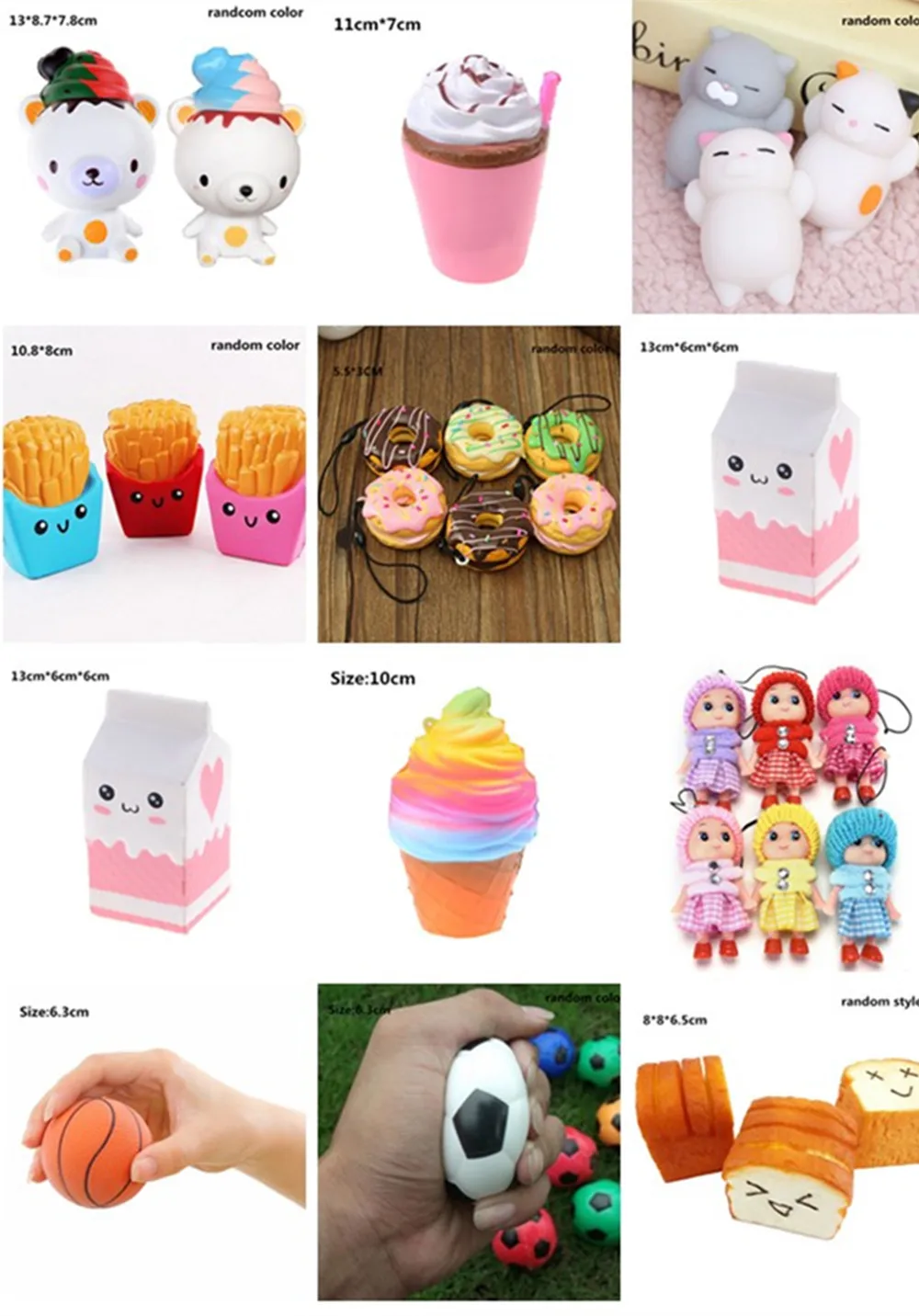 

Kawaii Anti-stress Cute Soft Squishy Cat Animals Chips Ball IcecreamCake Cream Mobile Phone Straps PU Toy