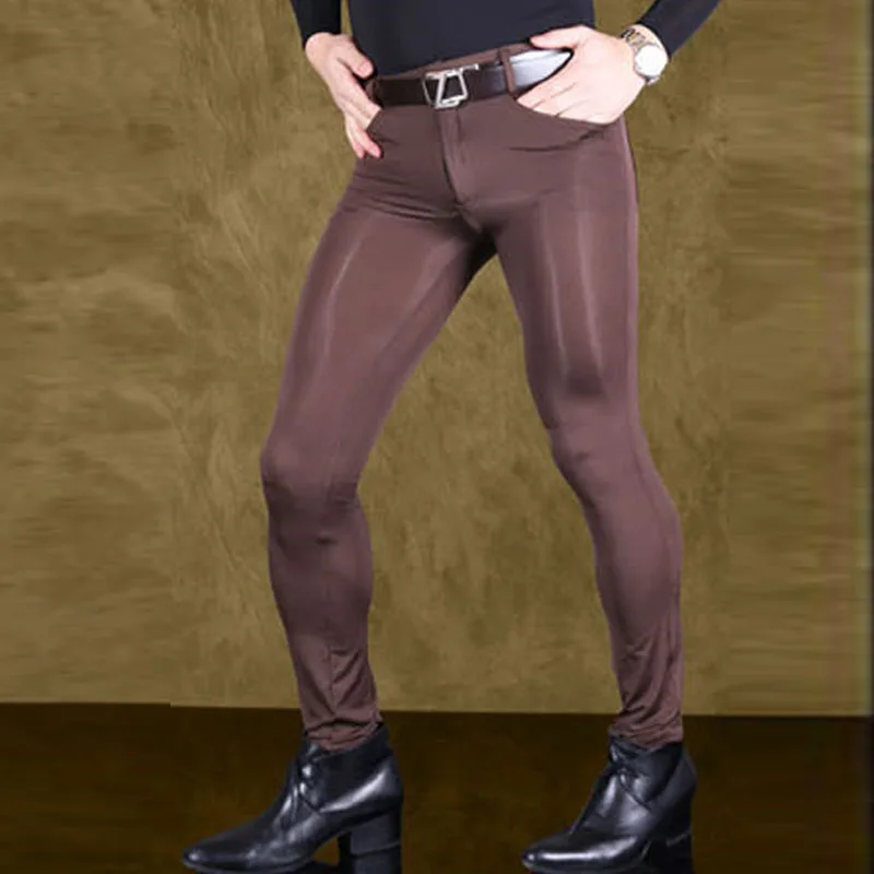 

Mens Transparent Pants Sexy Ice Silk See Through Elastic Tight Trousers Silky Pencil Pants Erotic Lingerie Gay Wear Clubwear