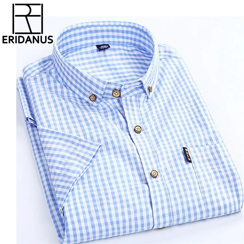 

High Quality Men Shirt 2017 Brand Business Casual Short Sleeve Plaid Men's Dress Shirt Social Cotton Clothes Slim Fit X100
