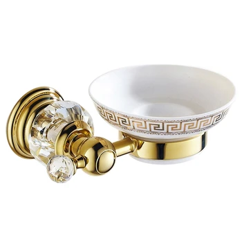 

Crystal Gold-Plated Ceramic Soap Dish Bathroom Storage Accessories Stainless Steel Soap Holder Organizer For Bathroom