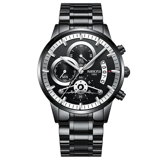 Новинка, распродажа, NIBOSI, модные часы для мужчин, лучший бренд класса люкс, нержавеющая сталь, аналоговые кварцевые наручные часы, бизнес часы, Relogio Masculion - Цвет: Black Silver Hands