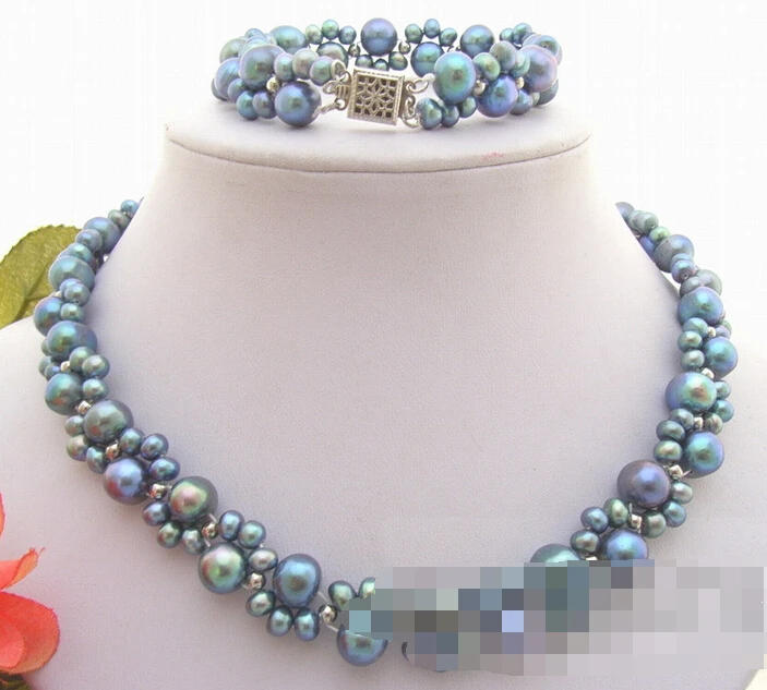 

free shipping 12618 Black Pearl Necklace&Bracelet Set