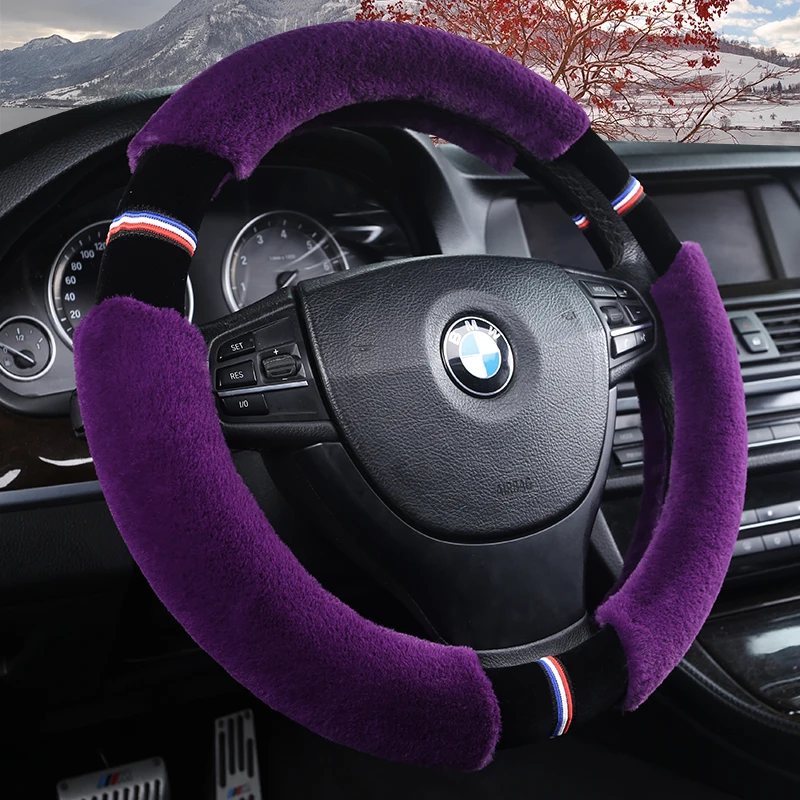 New Winter Car Steering Wheel Cover Fashion Plush Splicing Steering