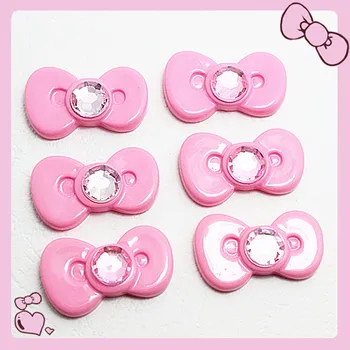 

50pcs 26*15mm cute pink resin princess bowknot clear rhinestone flatback cabochons diy hair bow center scrapbooking