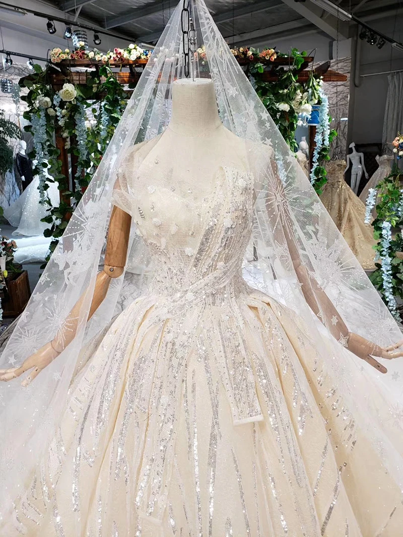 HTL388 boda special strapless wedding dress with wedding veil sleeveless sexy princess bridal dresses shiny robe de mariage 2019 (4)