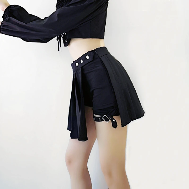 Женский плиссированный мини Skort с поясом на бедро в стиле панк Skort|Юбки| |