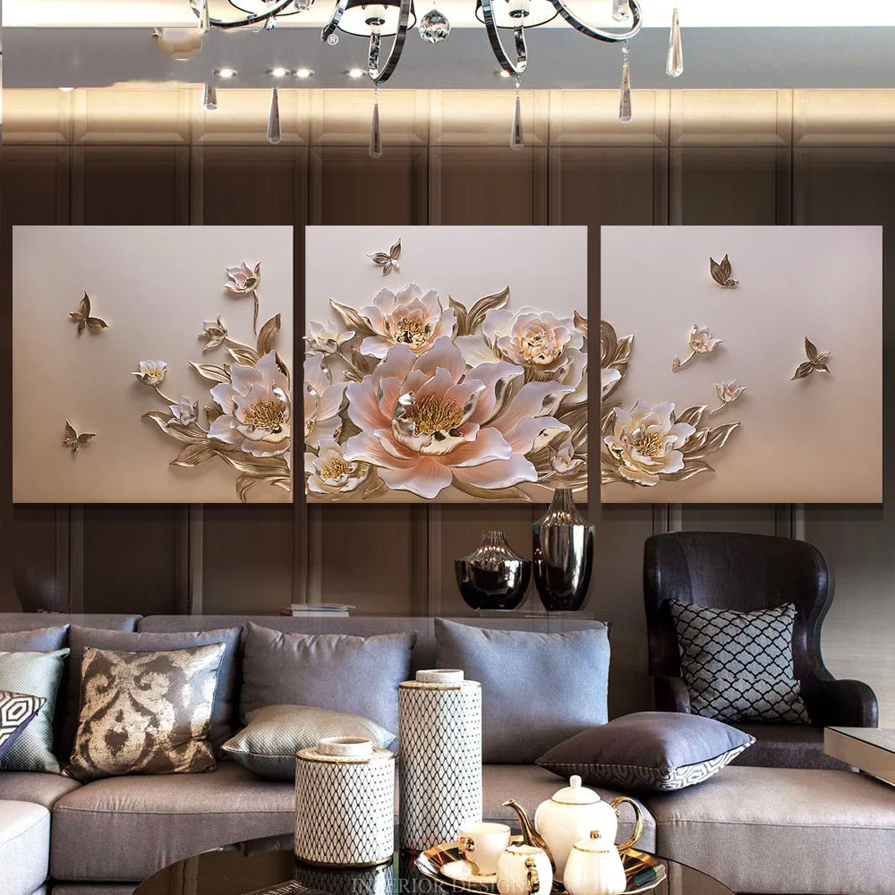 Minimalis Mewah Emboss 3d Hiasan Dinding Bunga Peony Resin Dekorasi Kerajinan Ornamen Rumah Ruang Tamu Dinding Mural Aksesoris Wall Stickers Aliexpress