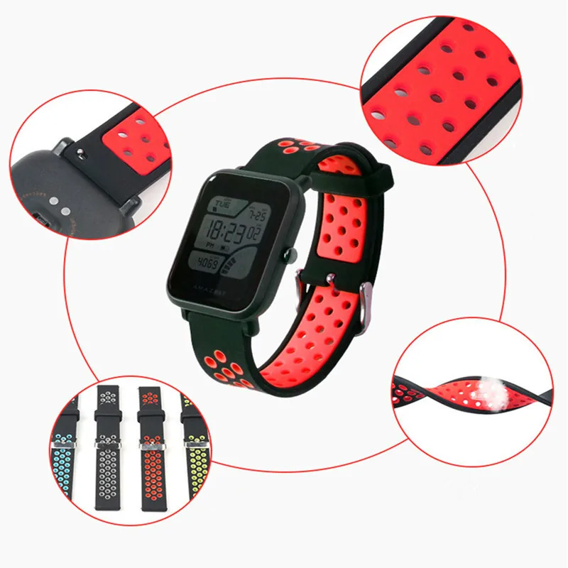 

ZUCZUG Smart Accessories For Amazfit Bip Strap Silicone Double Color for Xiaomi Amazfit Bip Watch Replacement Bracelet 20mm