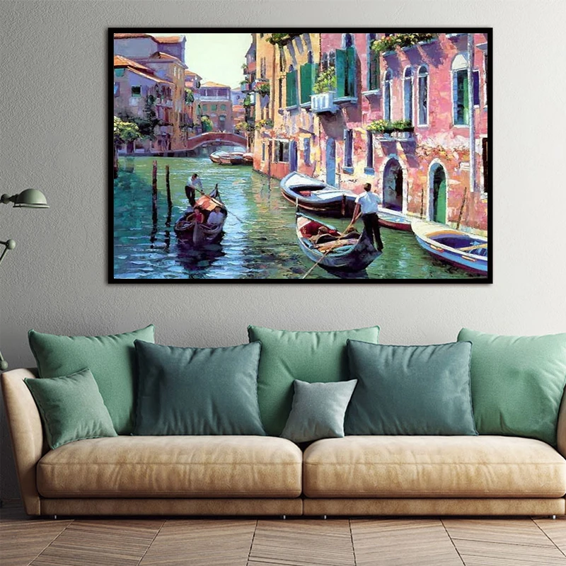 

Frameless Venice Landscape DIY Painting By Number Home Decoration Handpainted Modern Oil Painting on Canvas Wall Art Picture