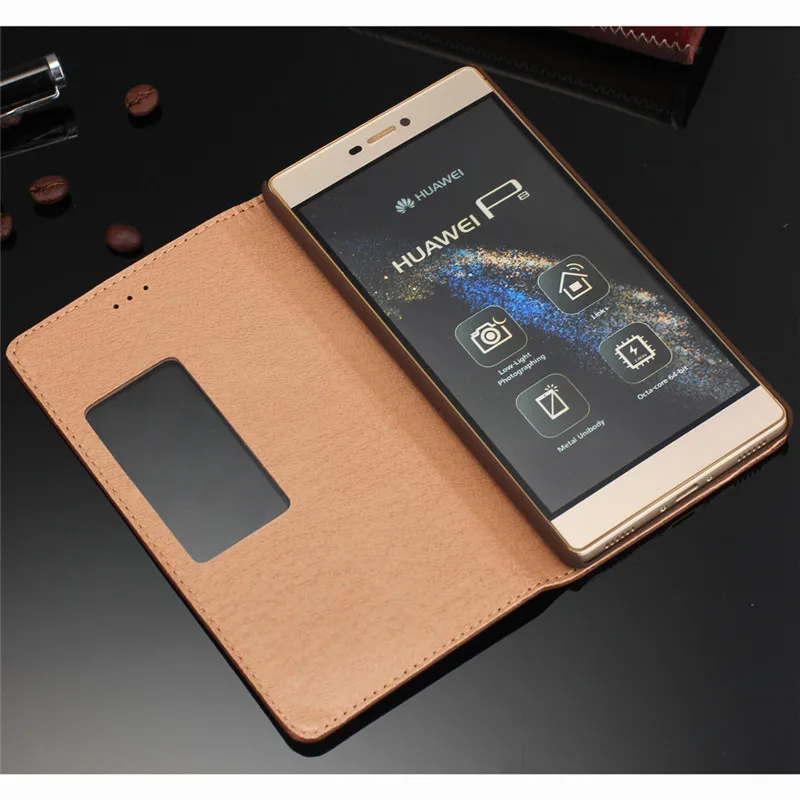 

CYBORIS Cases For Huawei Ascend P8 5.2" Smart View Window Flip Cover Luxury Genuine Leather case for For Huawei P8 Coque