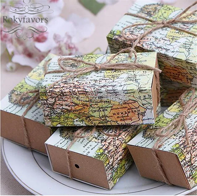 FREE SHIPPING 100PCS/Lot! "Around the World" Map Favor Boxes Traveling