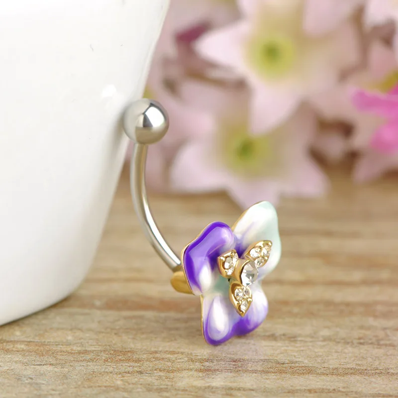 Эмалированный пупок Funmor кольцо из нержавеющей стали с синими цветами на кнопках