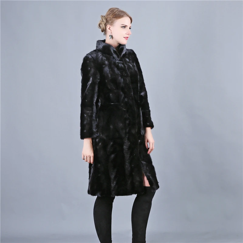 Новинка, длинное пальто из натурального меха норки, зимняя женская куртка, женская меховая верхняя одежда с натуральным мехом, натуральная норковая шуба в стиле пэчворк