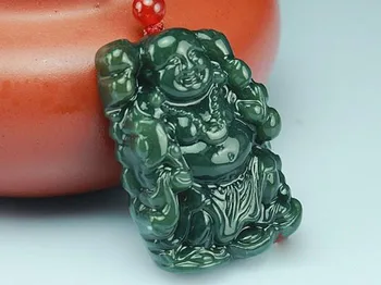 

Natural Green Hetian Jades Pendant 3D Handmade Carved Buddha Bodhisattva Pendants Women Men' Amulet Nephrite Jades Jewelry Rope