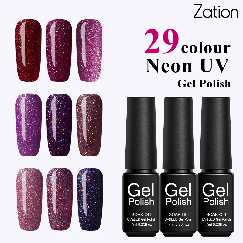 

Zation Neon Glitter UV Gel Lak DIY Nail Art Design UV LED Lamp Gel Nail Polish Soak Off Gel Polish 7ml Long Lasting Gel Paint