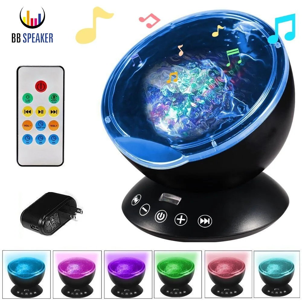 

Night Light Remote Control Ocean Wave Projector 12 LED with Built-in Mini Music Player & 7 Colors Night Lamp for Baby Party