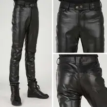 Большие размеры тонкие мужские кожаные брюки, мужские брюки Узкие кожаные штаны мужские мотоциклетные штаны Pantalon Homme штаны, мужские брюки