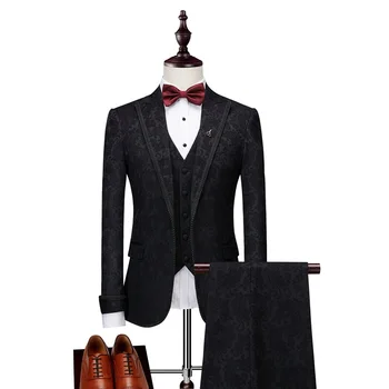 Картинка Мужской костюм (куртка + брюки + жилет) мужской костюм высокого класса, деловой Тонкий костюм, мужские новые модные костюмы с принтом