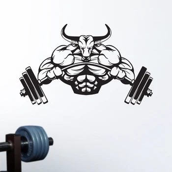 

Gym Sticker Barbell Bull Fitness Decal Body-building Posters Vinyl Wall Decals Pegatina Decor Mural Gym Sticker