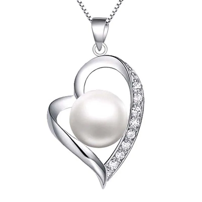 925 Sterling Silver Jewelry AAA Zircon Silver heart shaped pearl ...