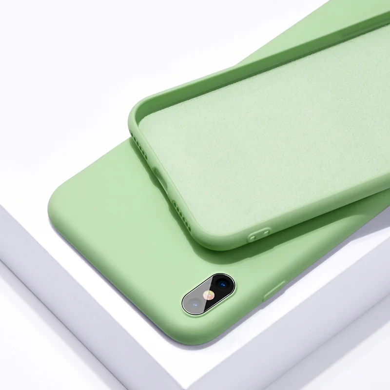Moskado, тонкий мягкий чехол для iPhone 11, 6, 6 S, 7, 8 Plus, X, XS, Max, XR, жидкий силиконовый чехол, однотонный, карамельный цвет, задняя крышка для телефона, чехол - Цвет: Зеленый