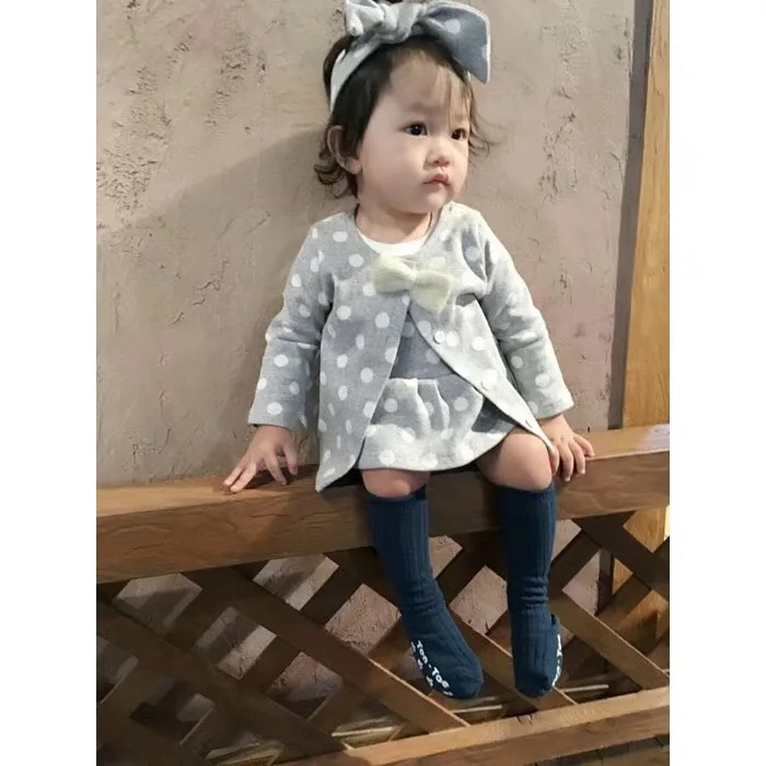 

Newborn Infant Baby Girls Clothes 100% Cotton Baby Girls Clothing Dot Pattern Gray Pink Color Long Sleeve Romper And Jacket