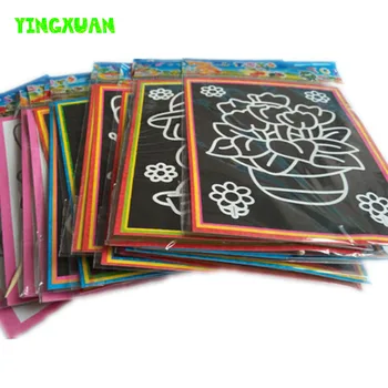 20pcs/lot 13*9.5cm Two-in-one Magic Color Scratch Art Paper Coloring Cards Scraping Drawing Toys for Children