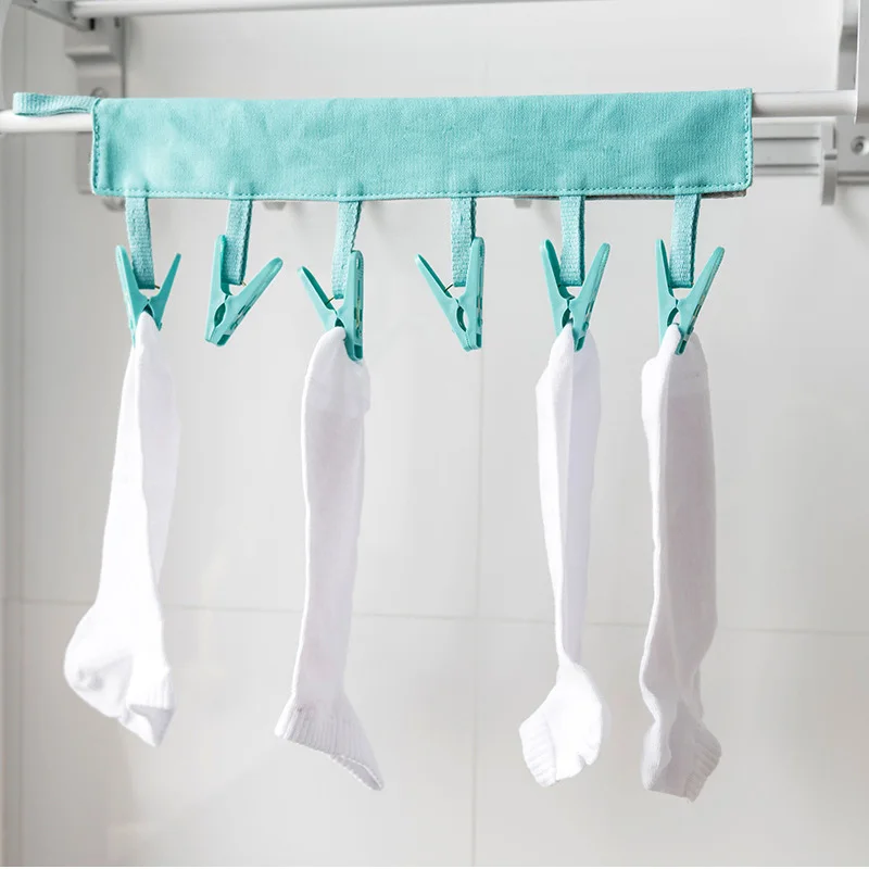 4 Colors Portable Socks Dry Cloth Travel Portable Folding Cloth Hanger Clips Clothes Cloth Hanger Hats Bag Key Hooks 6 Clips