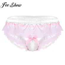 Сексуальные мужские трусы-бикини из мягкого атласа с рюшами и цветочным кружевом на молнии
