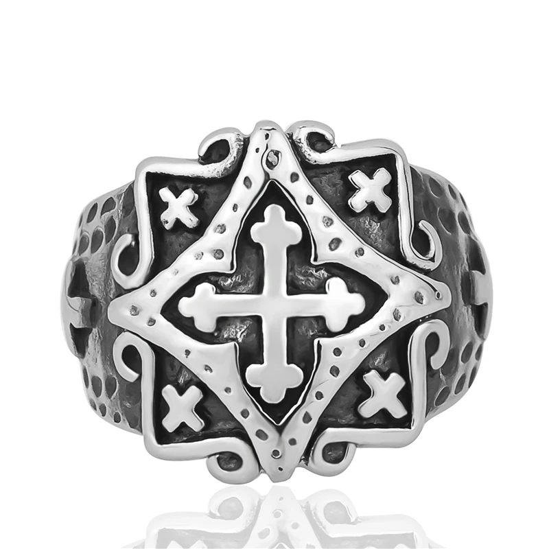 Elfasio мужской волнистый крест 316L нержавеющая сталь кольцо Серебряный тон ювелирные изделия