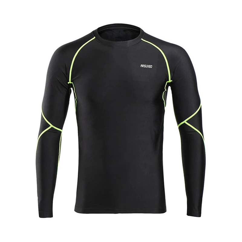 Мужское термобелье, Мужская одежда для велоспорта, Мужская быстросохнущая одежда для велоспорта, базовые слои для катания на лыжах/верховой езды/альпинизма/велоспорта - Цвет: Black Green Tops
