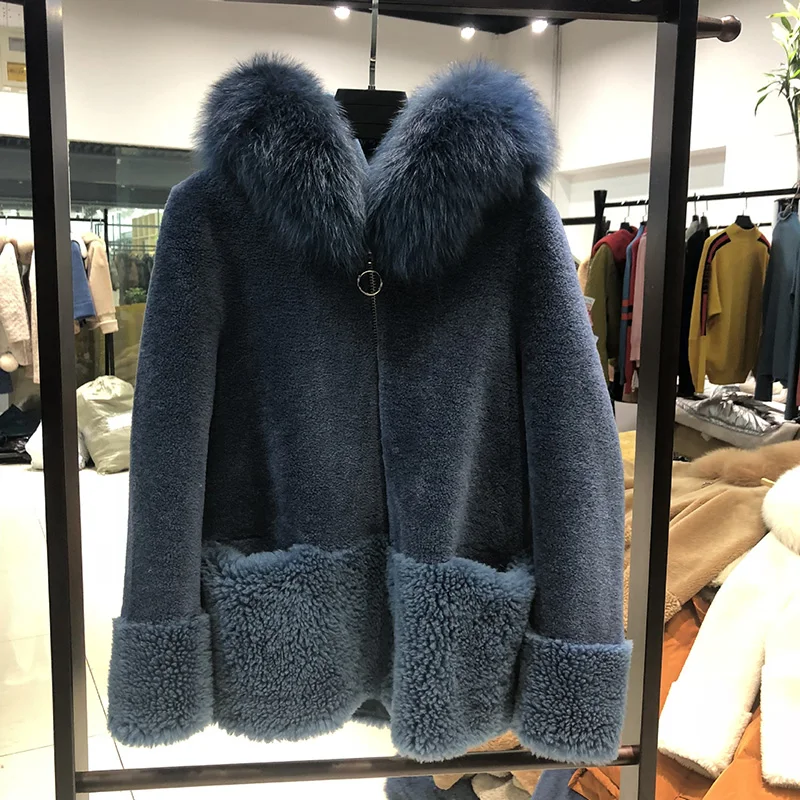 Winter Women 100% Real Fur Coat Female Short Whole Wool sheepskin fox Fur Natural Zipper High Quality Jacket ladies Outerwear