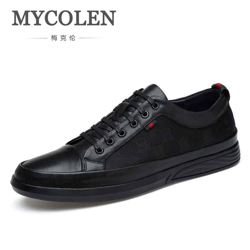 

MYCOLEN New Black Style Casual Genuine Leather Shoes Lace Up Flats Comfortable Formal Shoes For Men Zapatos Deportivos