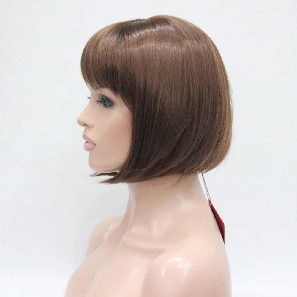 TR-5339 #31 auburn short straight bangs synthetic hair women's BOB full wig center skin top (3)