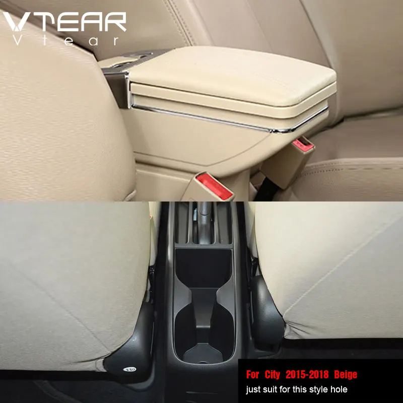 Vtear для Honda City автомобильный подлокотник кожаный подлокотник вращающийся ящик для хранения автомобиля-Стайлинг центральная консоль ABS Черные Аксессуары - Название цвета: 15-18 Beige