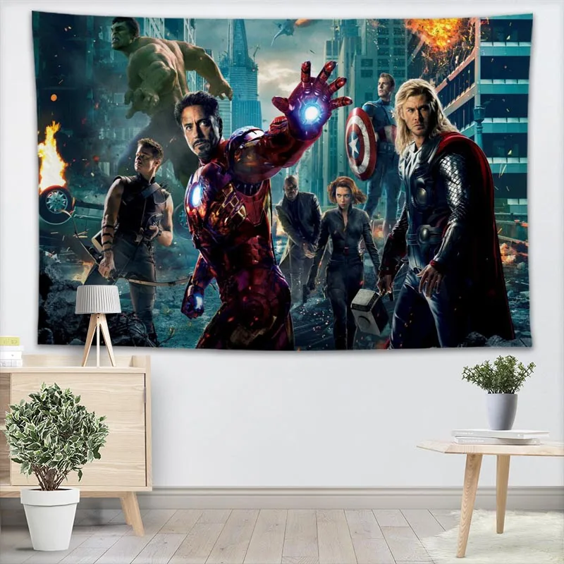 المنتقمون قماش مزخرف جداري عهدك نمط اليوغا كنبة مكتب مفرش منقوش للأطفال غرفة كلية المسكن الديكور