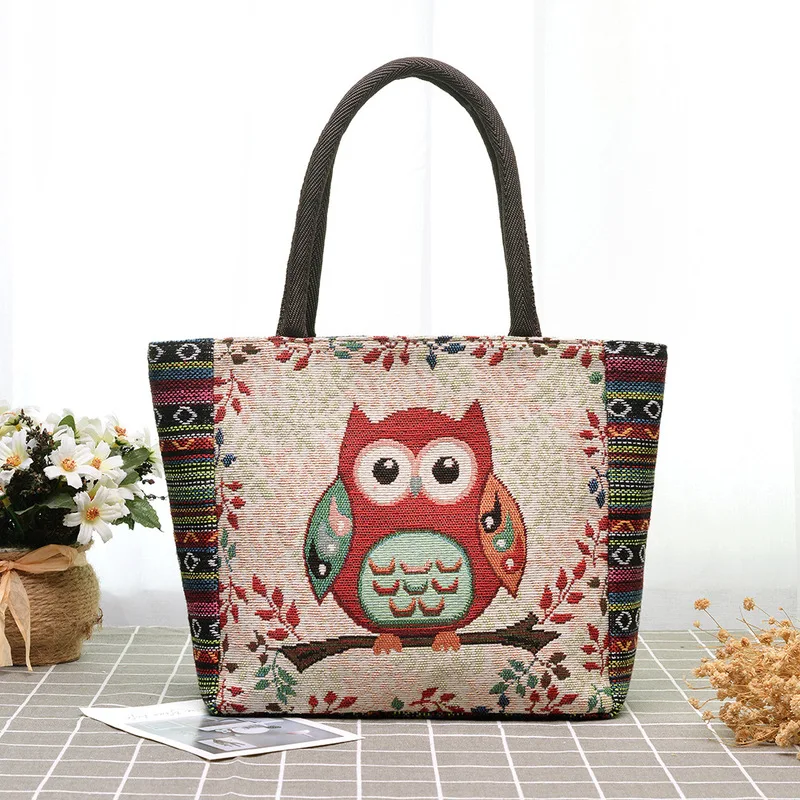 

Owl Canvas Bags Shopping Eco Reusable Foldable Shoulder Bag Handbag Tote Bag Casual Shoulder Bags School Travel Women Folding