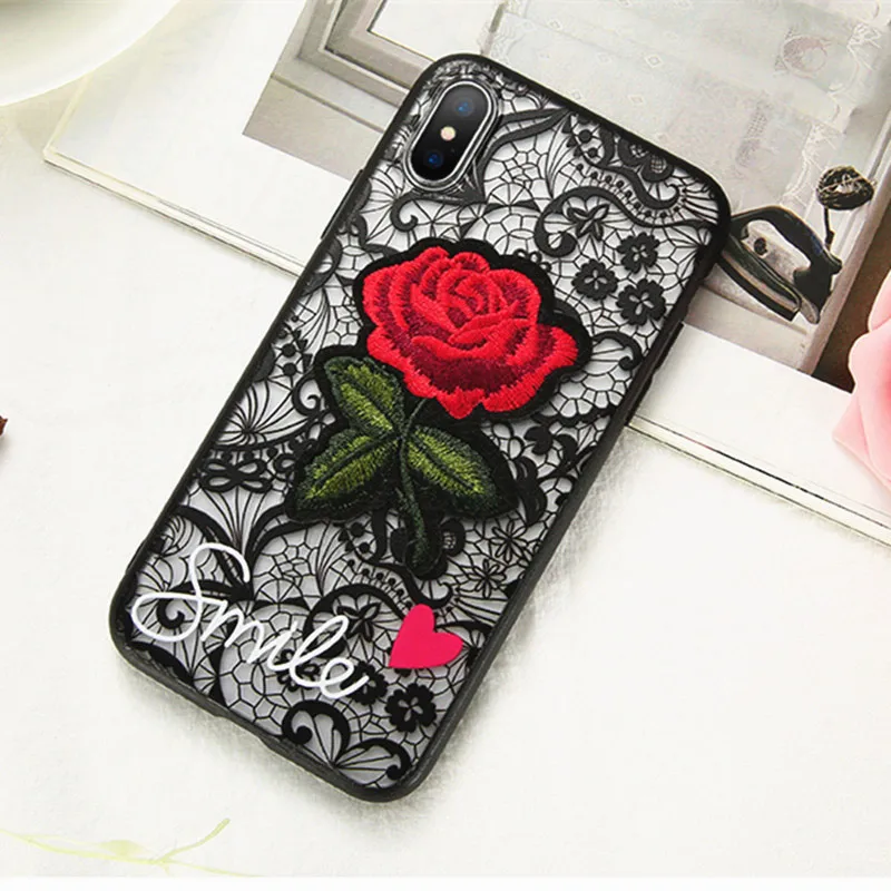 Konsmart Fashion Rose Phone Cover For iPhone 7 8 6 6S Plus 5S 5 SE iX Case Rose Floral Lace Coque For iPhone X Sillicone Shell (5)