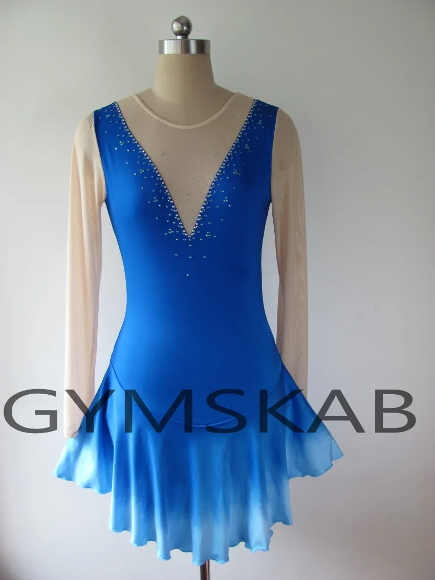 Elegant V neck Flower Figure Skating Dress Women's Girl's Customized Ice Skating Dress Sleeveless Gymnastics Costume 5502